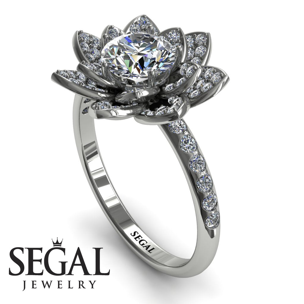 Lotus Diamond Flower Engagement Ring - Princess Lotus no. 3